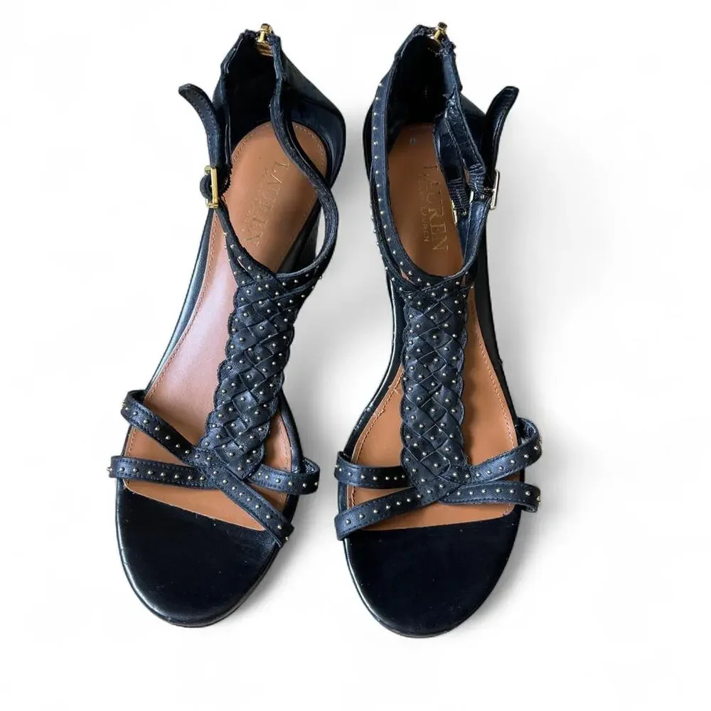 Ralph Lauren black leather wedge